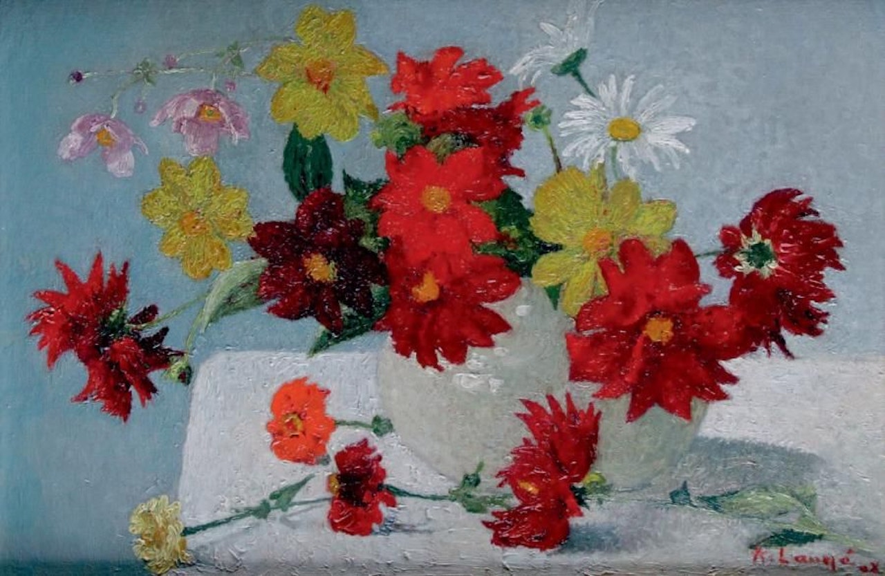 VASE OF DAHLIAS AND ANEMONES by Achille Laugé