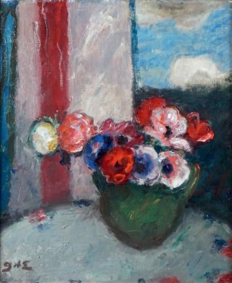 VASE OF ANEMONES IN FRONT OF THE WINDOW by Georges d’Espagnat