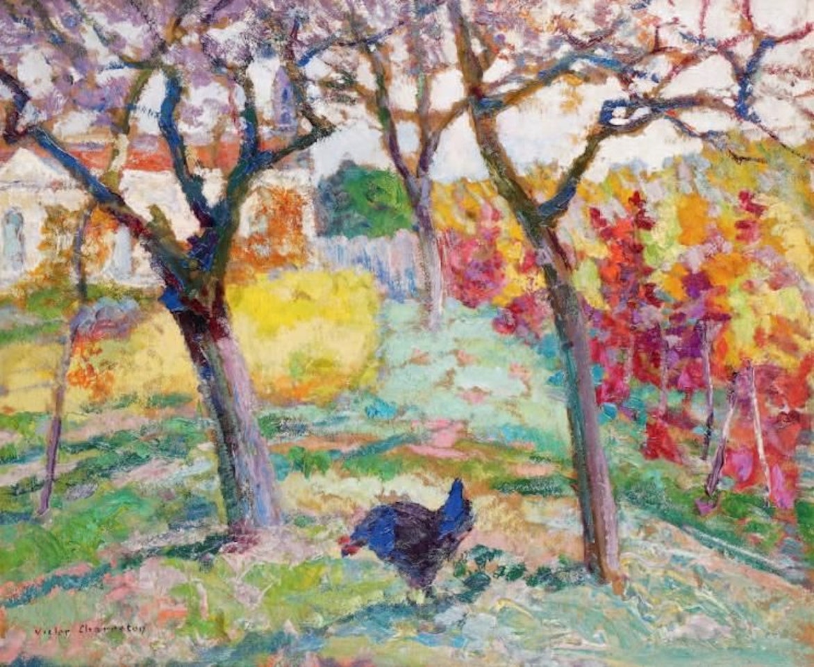 AUVERGNE, THE GARDEN IN AUTUMN BEHIND THE CHURCH by Victor Charreton