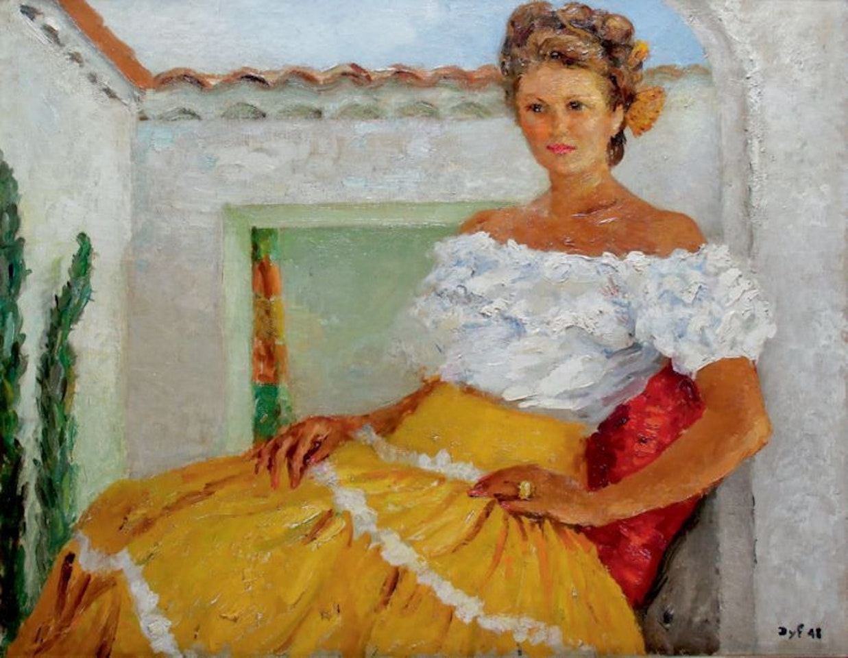 THE BEAUTIFUL ANDALUSIAN OR WOMAN IN A PATIO IN CANNES by Marcel Dyf