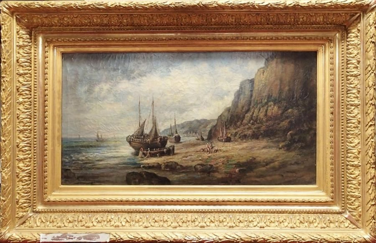 Pêcheurs aux pieds des falaises by French School