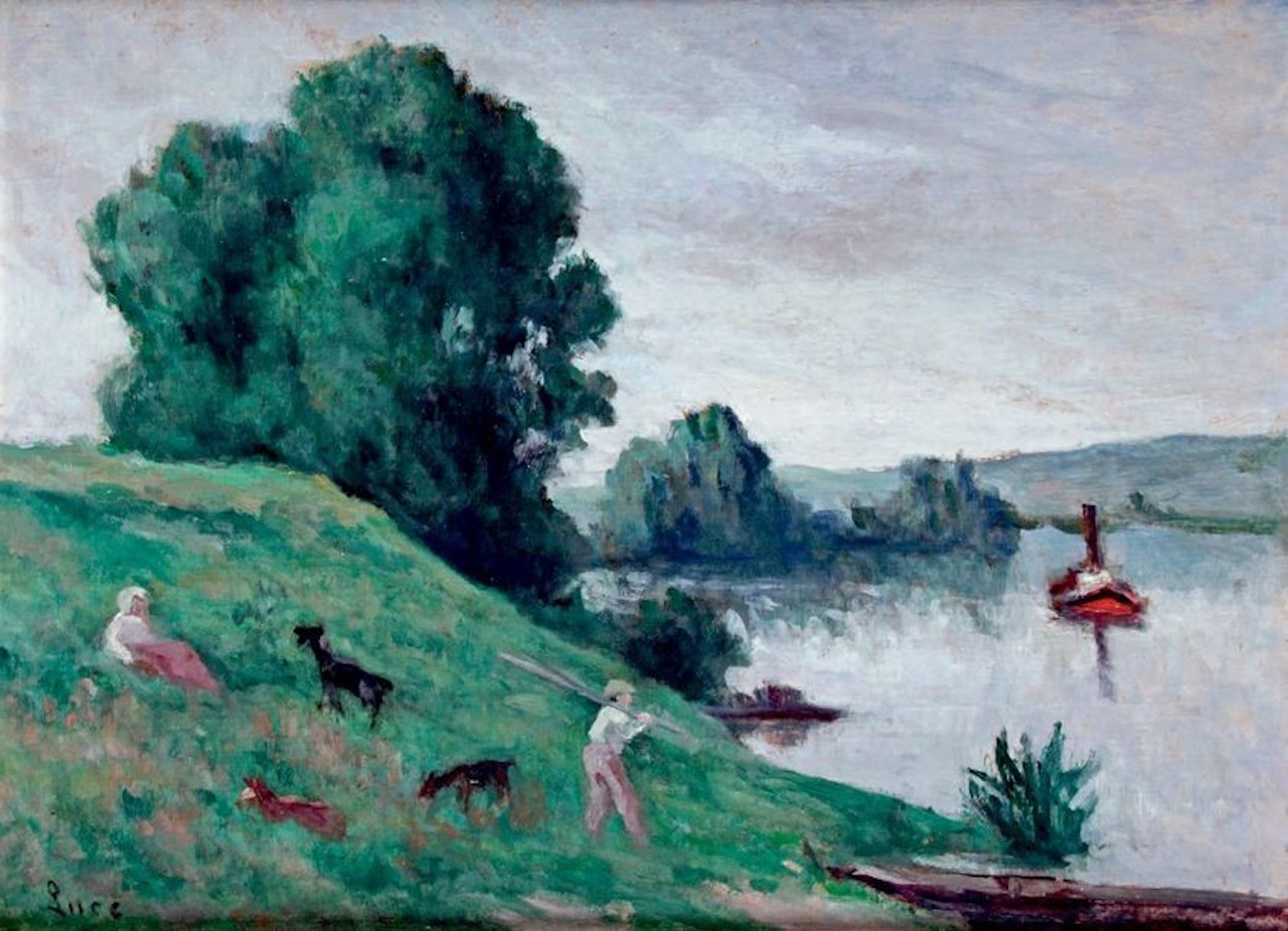 TUGSHIP ON THE SEINE IN Méricourt (Yvelines) by Maximilien Luce