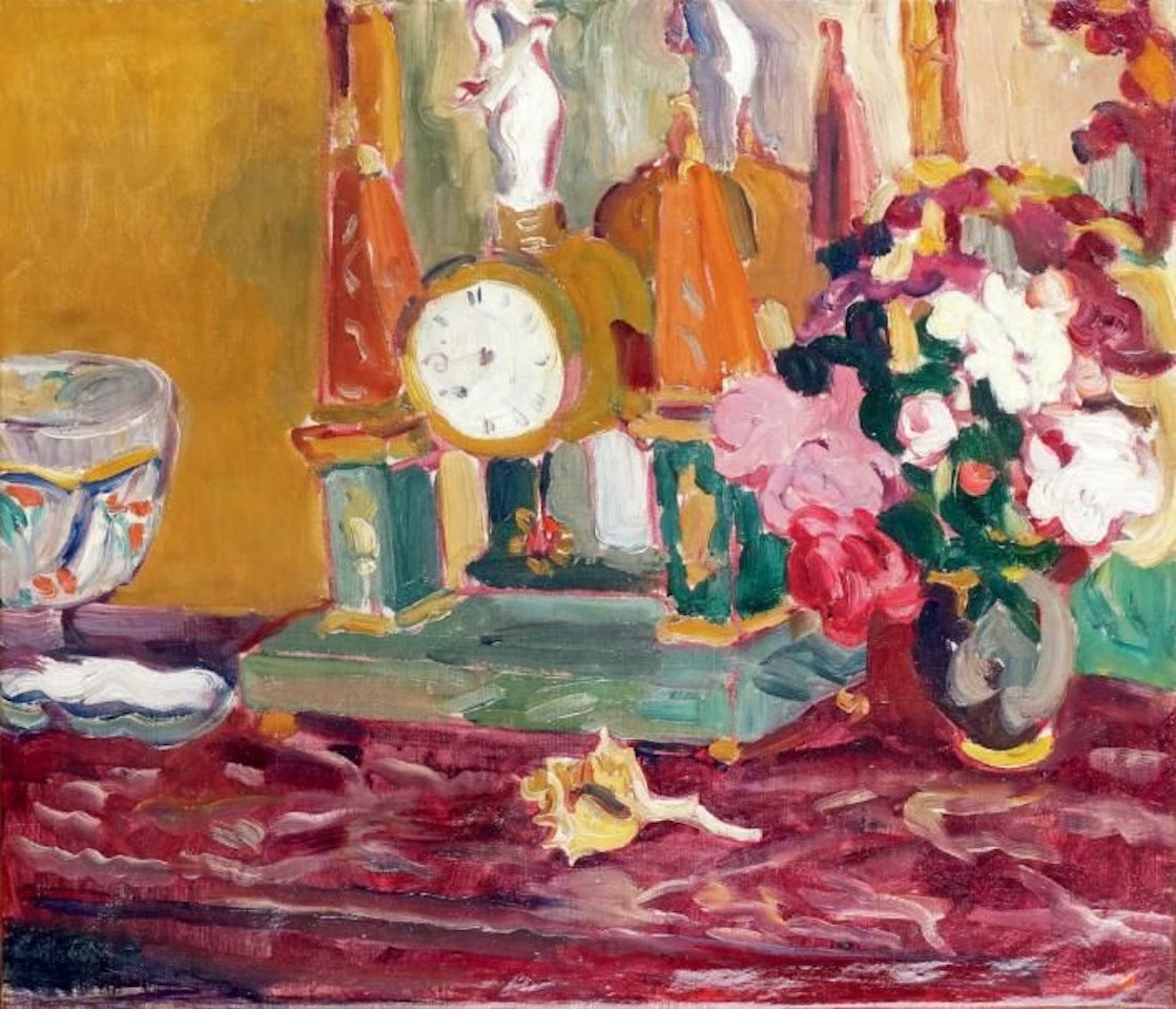 Vase of Flowers Near the Clock by Louis Valtat