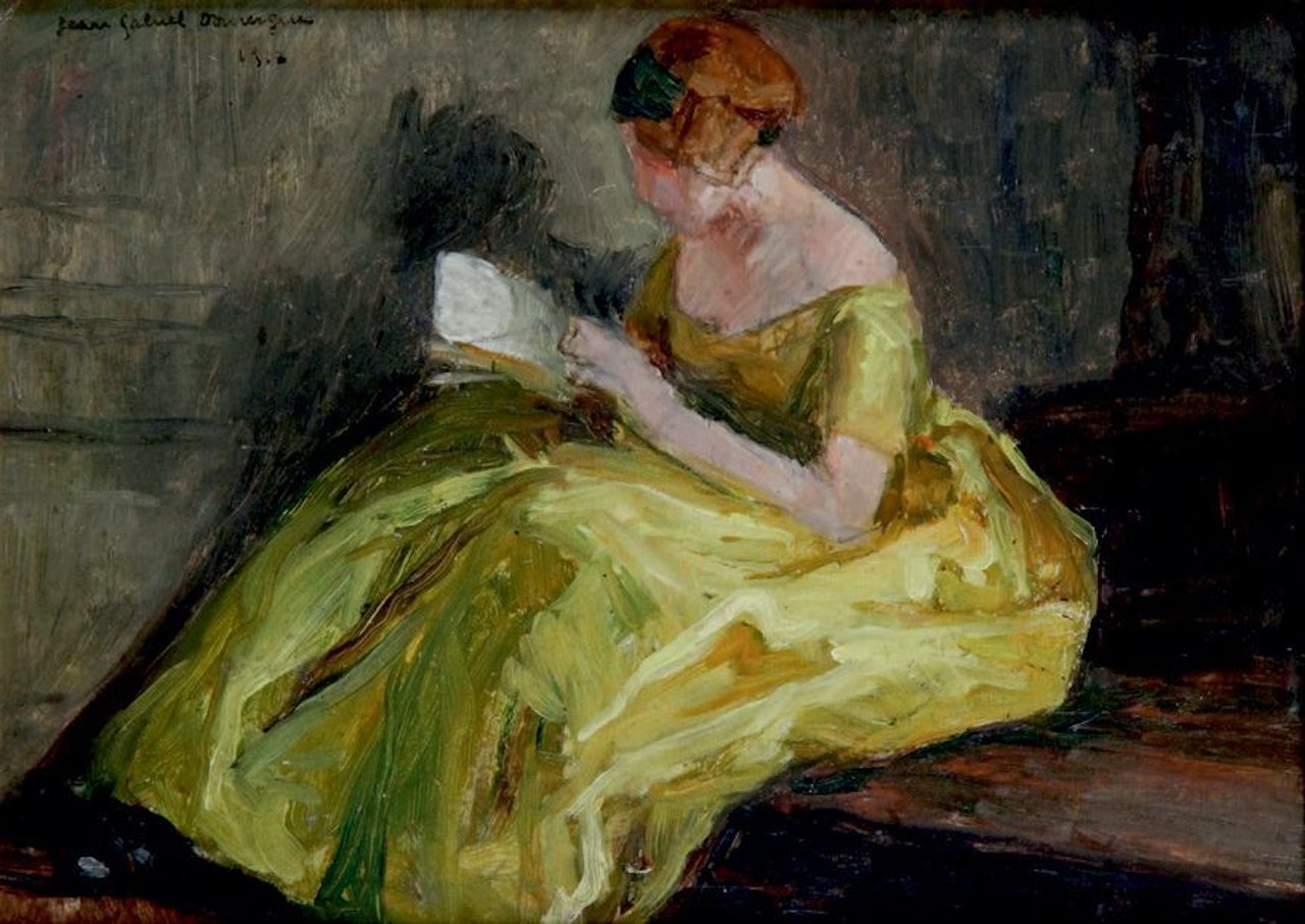 YOUNG WOMAN READING by Jean Gabriel Domergue