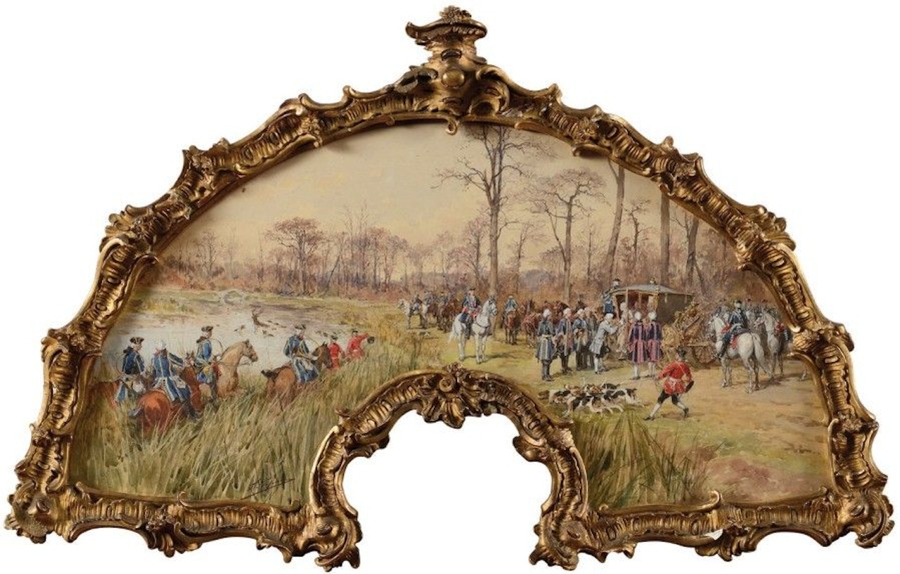 Le départ pour la chasse Projet d"éventail by Olivier de Penne