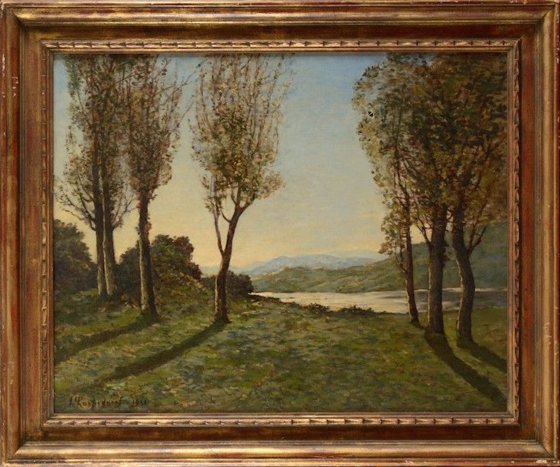 Arbres devant un lac Huile sur toile by Henri Harpignies