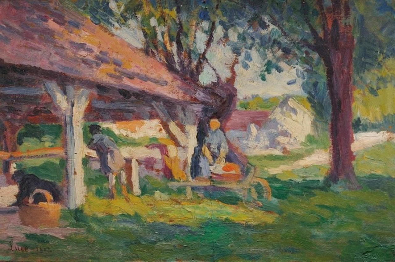 Le lavoir Huile sur carton fort by Maximilien Luce