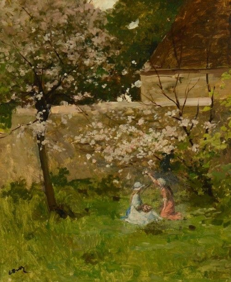 Jeunes filles sous les cerisiers en fleurs by French School