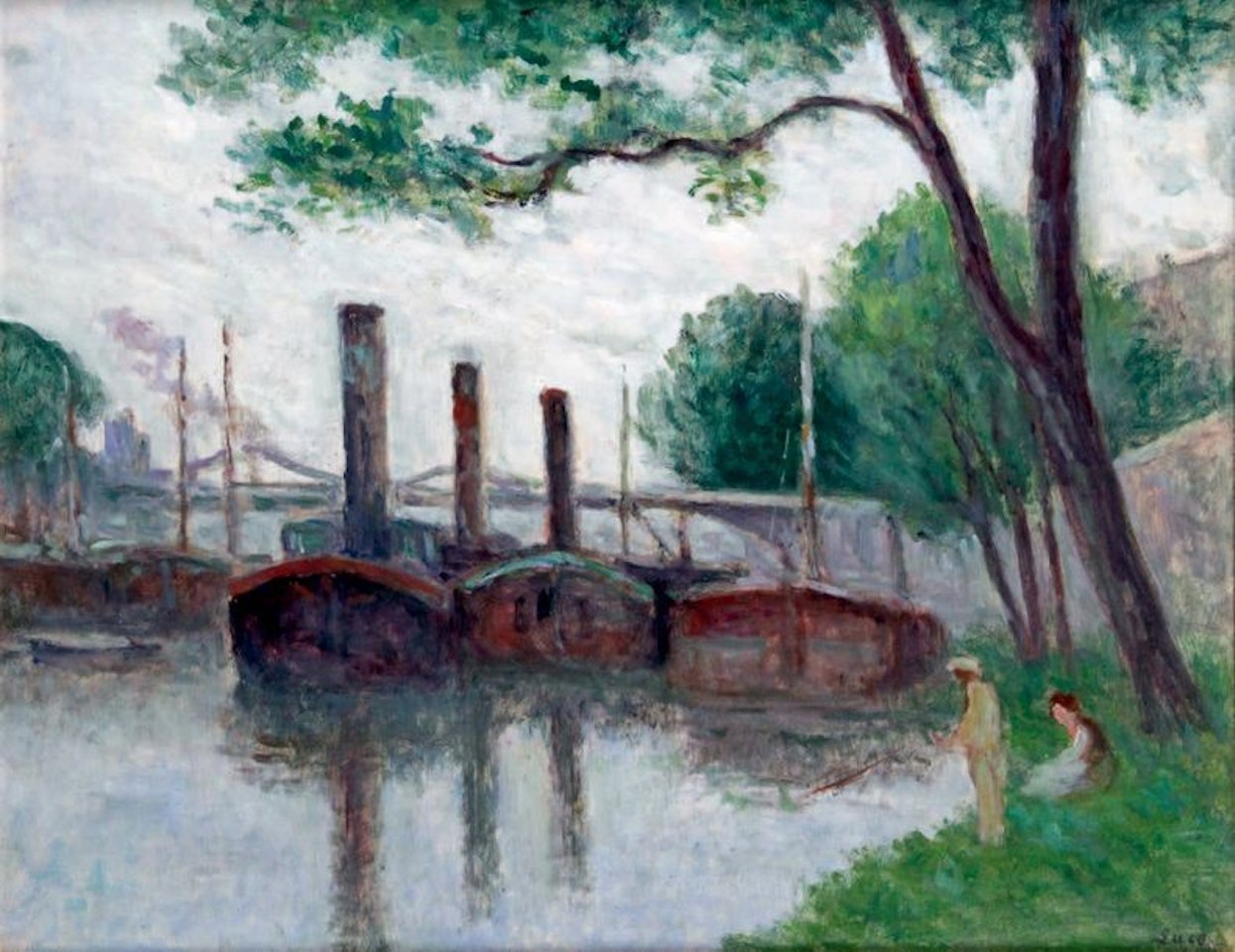 BOATS ON THE BANK OF THE SEINE by Maximilien Luce