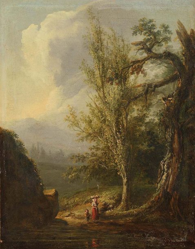 Paysanne en sous-bois by French School