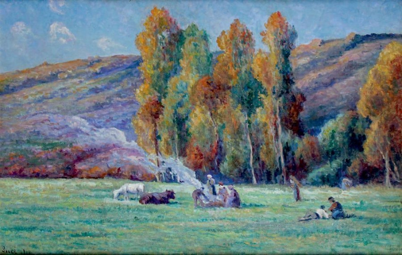 LES COTEAUX, PEASANTS MAKING A FIRE IN AUTUMN WEATHER IN BESSY-SUR-CURE (Yonne) by Maximilien Luce