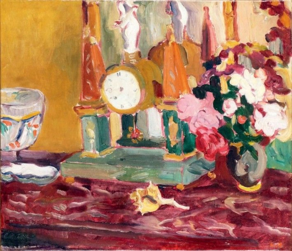 VASE OF FLOWERS NEAR THE CLOCK by Louis Valtat