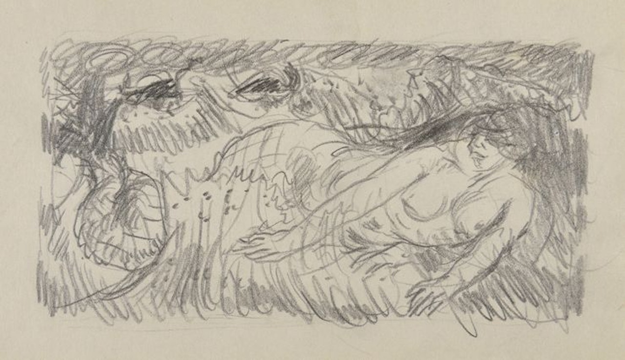 Baigneuse au paysage; Dessin à la mine de plomb pour une illustration (légéres rousseurs) by Pierre Bonnard