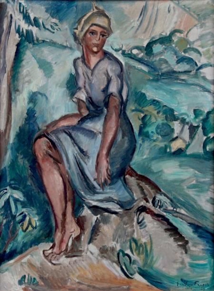 YOUNG WOMAN SITTING ON A ROCK, ITALY by Othon Friesz