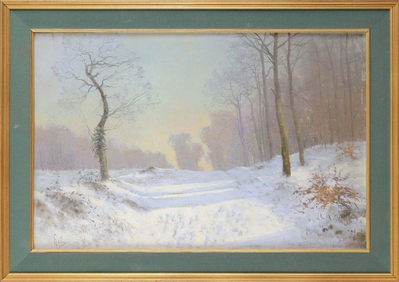 Lisière de forêt sous la neige by French School