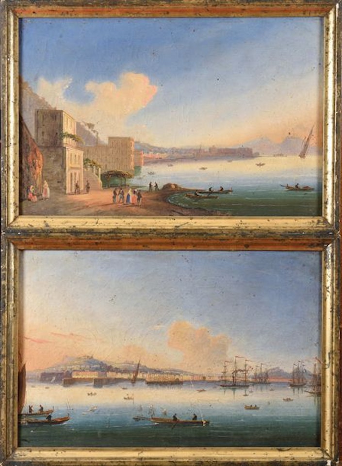 Animated views of the Bay of Naples, the smoking Vesuvius by Neapolitan School