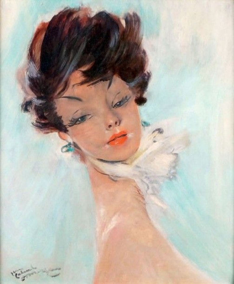 PORTRAIT OF A WOMAN WITH BLUE EARRINGS by Jean Gabriel Domergue
