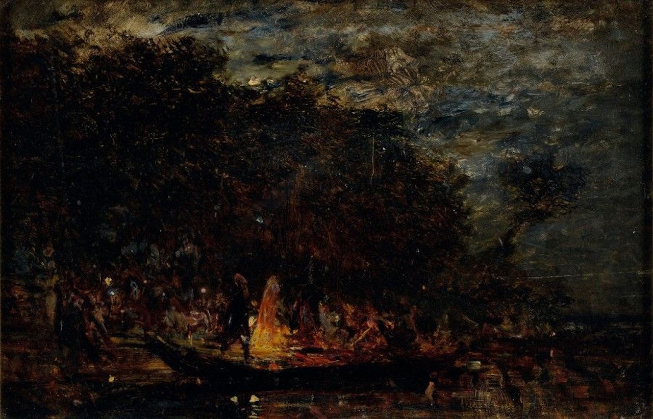 Venise, le jardin français le soir, au verso étude de trois-mâts by Félix Ziem