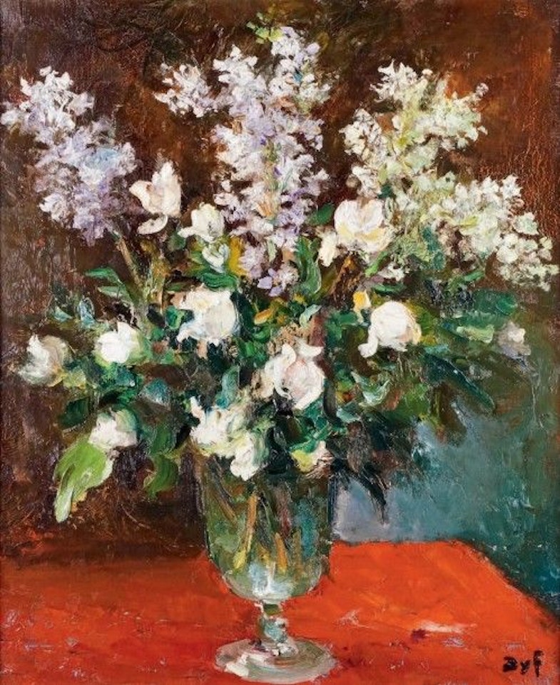 BOUQUET OF WHITE FLOWERS WITH LILAC AND ROSES by Marcel Dyf