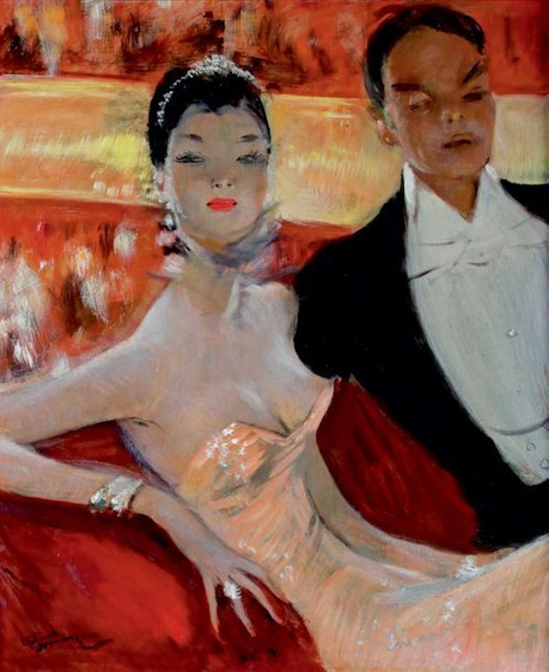 COUPLE IN THE OPERA BOX by Jean Gabriel Domergue