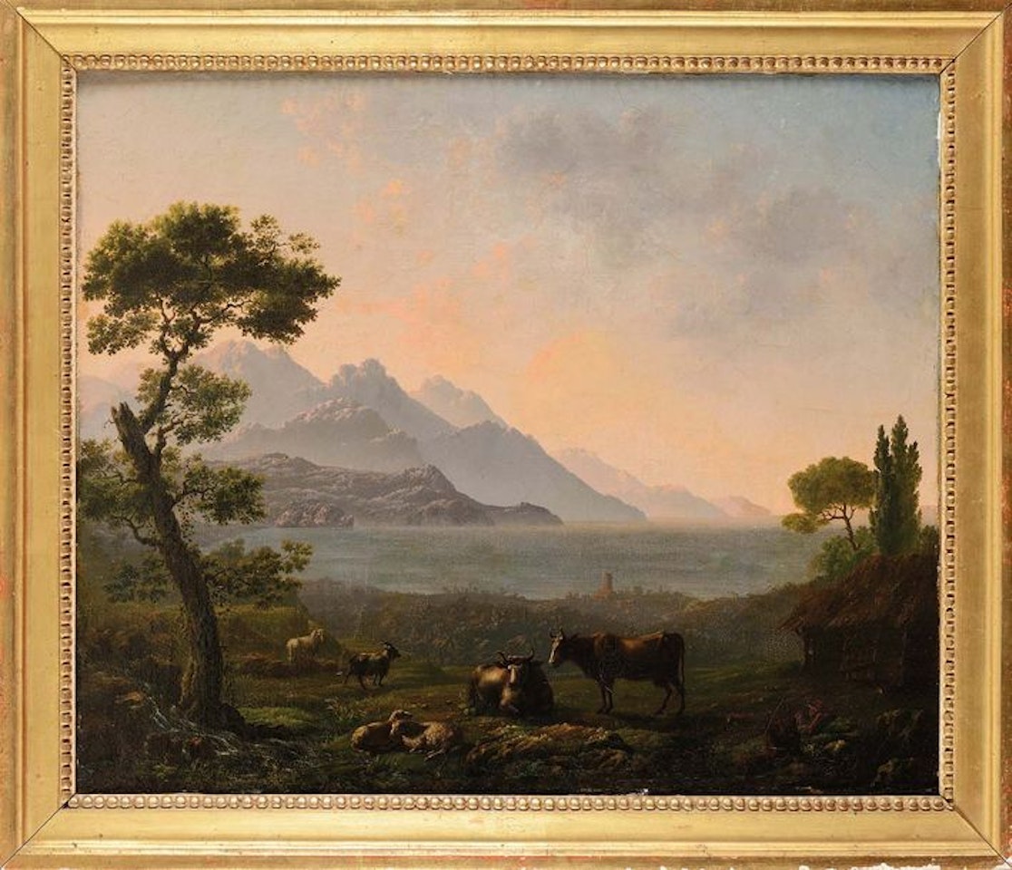 Paysage italien aux moutons by French School