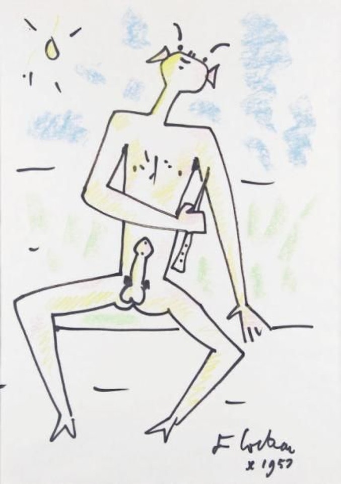 THE FLUTIST, erotic drawing by Jean Cocteau