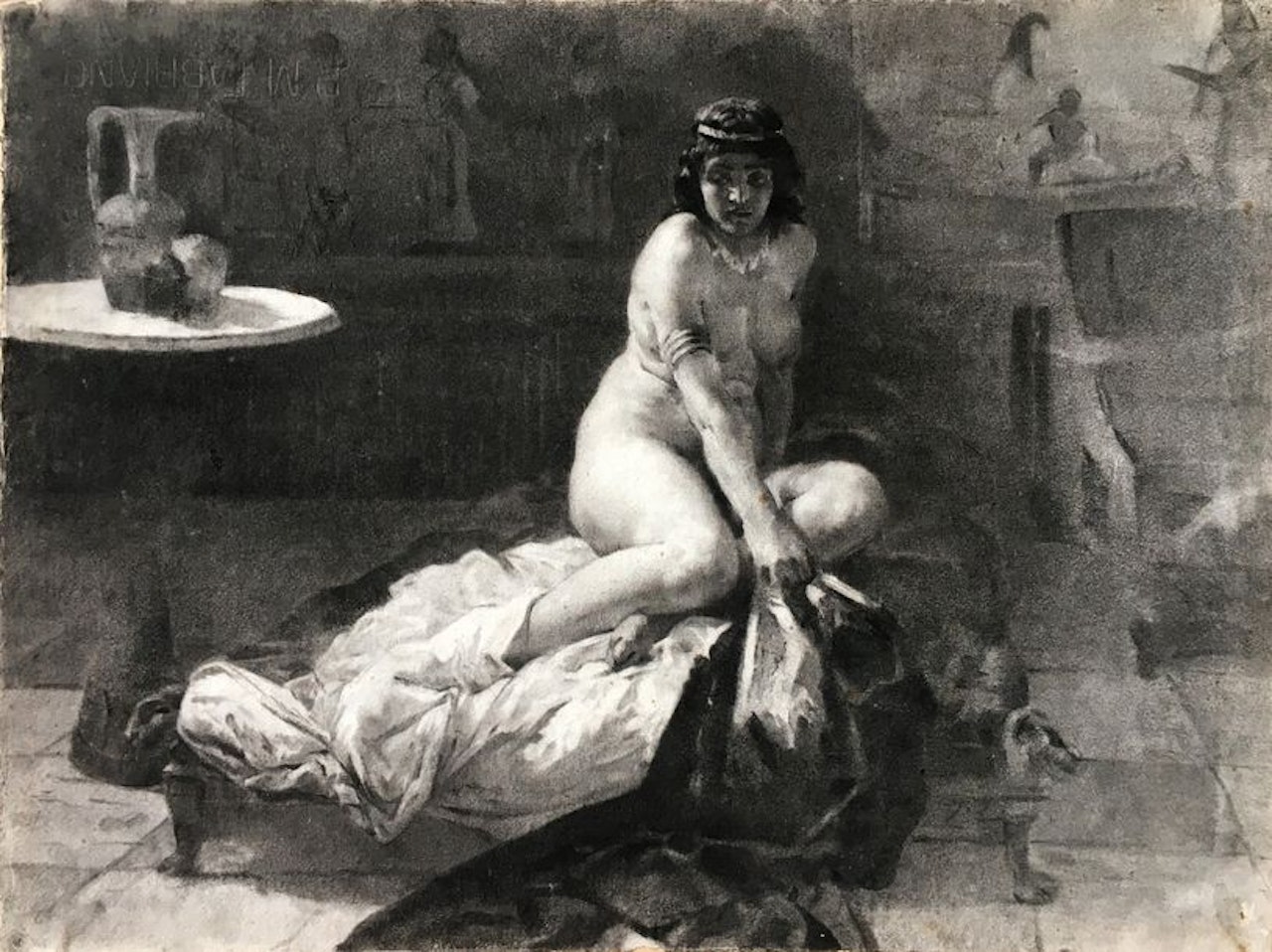 Femme dans un harem Fusain by French School