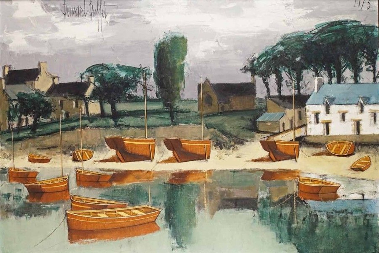 SAINTE MARINE (FINISTÈRE), FISHING BOATS AT LOW TIDE by Bernard Buffet