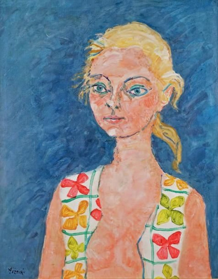 PORTRAIT OF YOUNG WOMAN WITH A PRINTED CORSAGE by Paul Aizpiri
