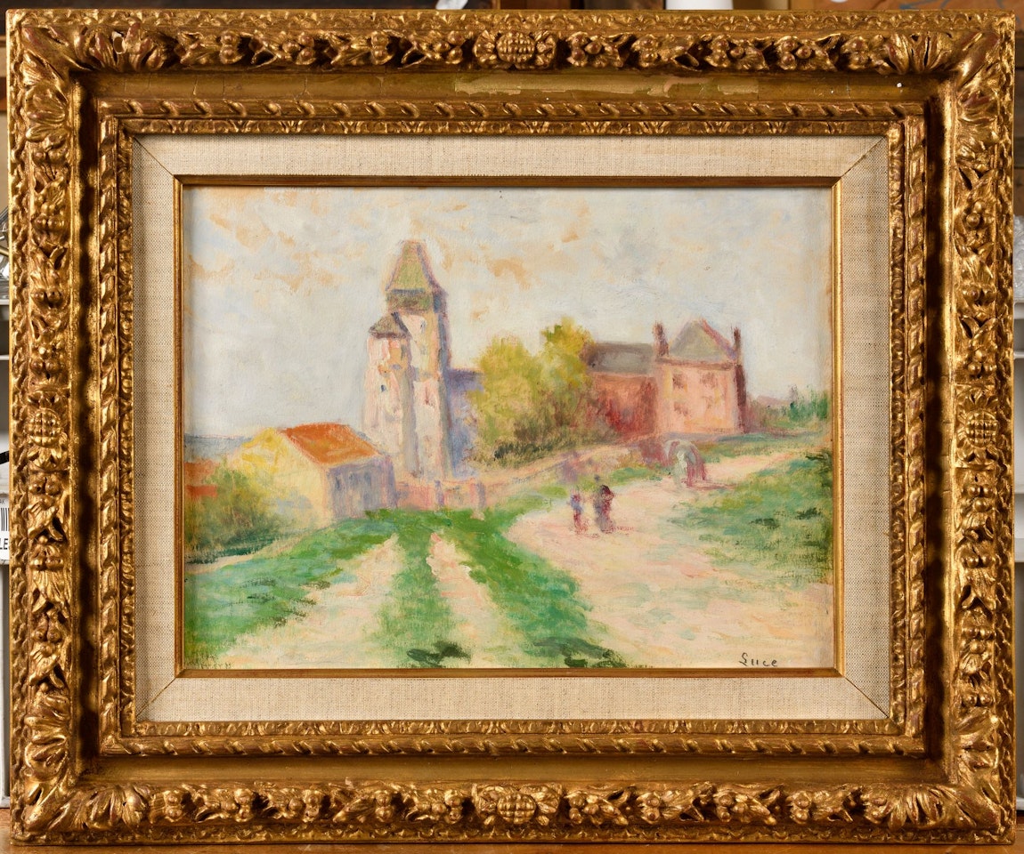 Two figures in front of the château by Maximilien Luce
