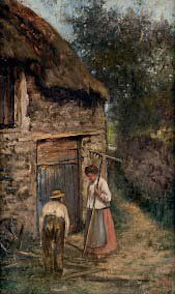 IN FRONT OF THE BARN by French School