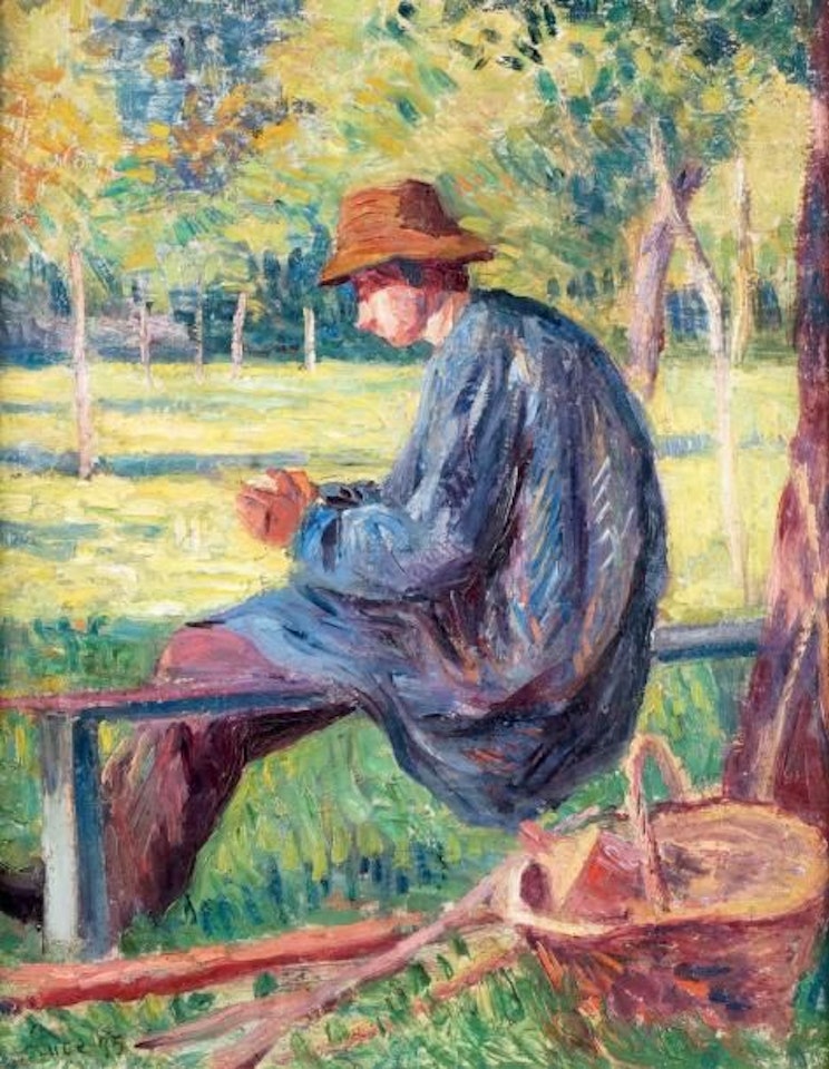 LUDOVIC RODO PISSARRO IN HIS FATHER"S GARDEN IN ERAGNY by Maximilien Luce