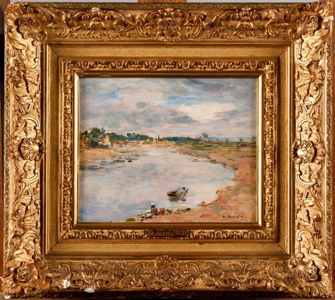 Lavandière au bord de la Touques, près de Trouville by Eugène Boudin