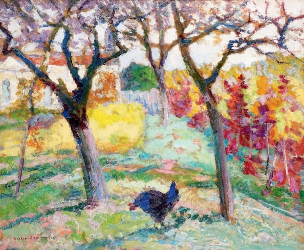 AUVERGNE, THE GARDEN IN AUTUMN BEHIND THE CHURCH by Victor Charreton