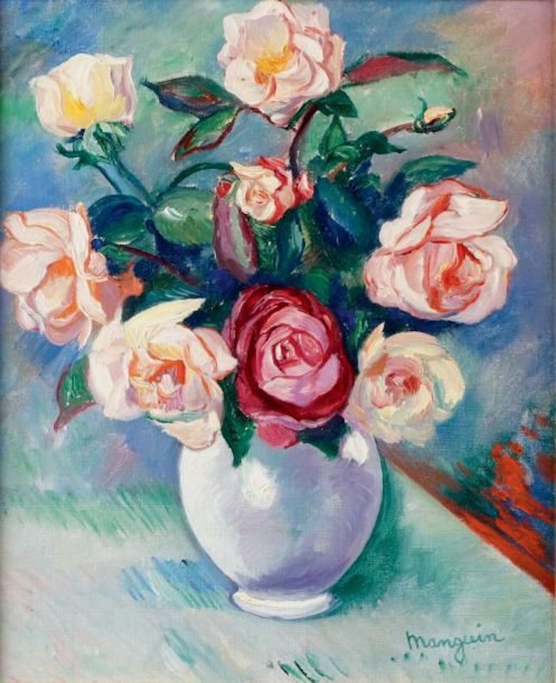 ROSES IN A WHITE VASE by Henri Manguin