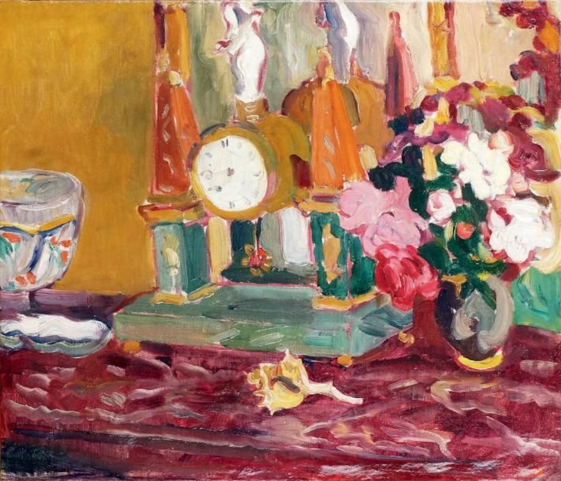 VASE OF FLOWERS NEAR THE CLOCK by Louis Valtat