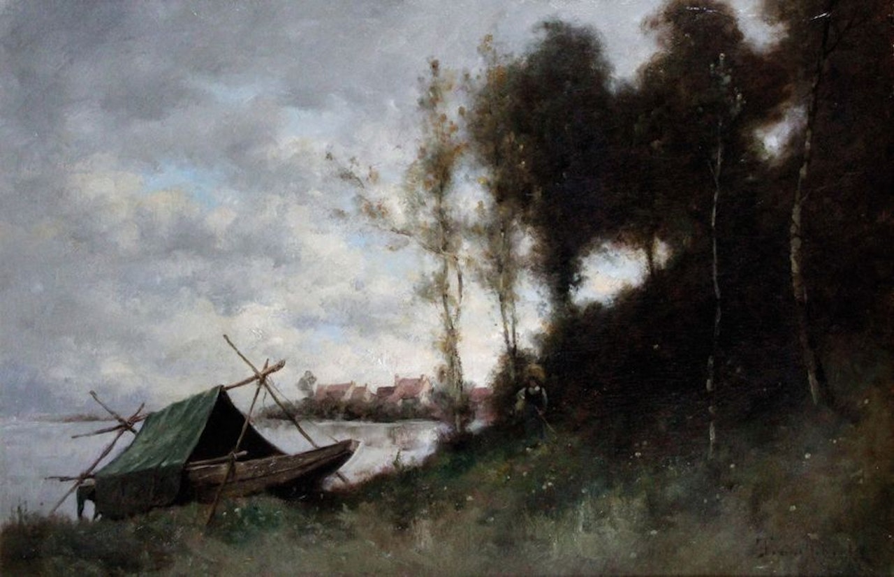 Boats by the river by Paul Désiré Trouillebert