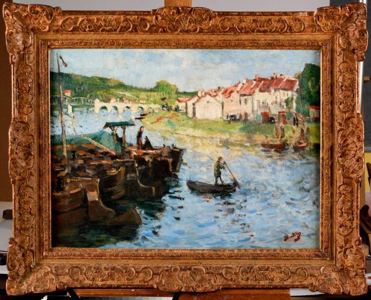 Pontoon on the Seine by Pierre Eugène Montezin