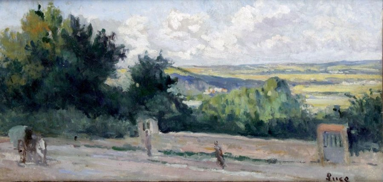 Carriole sur le chemin à Mericourt by Maximilien Luce