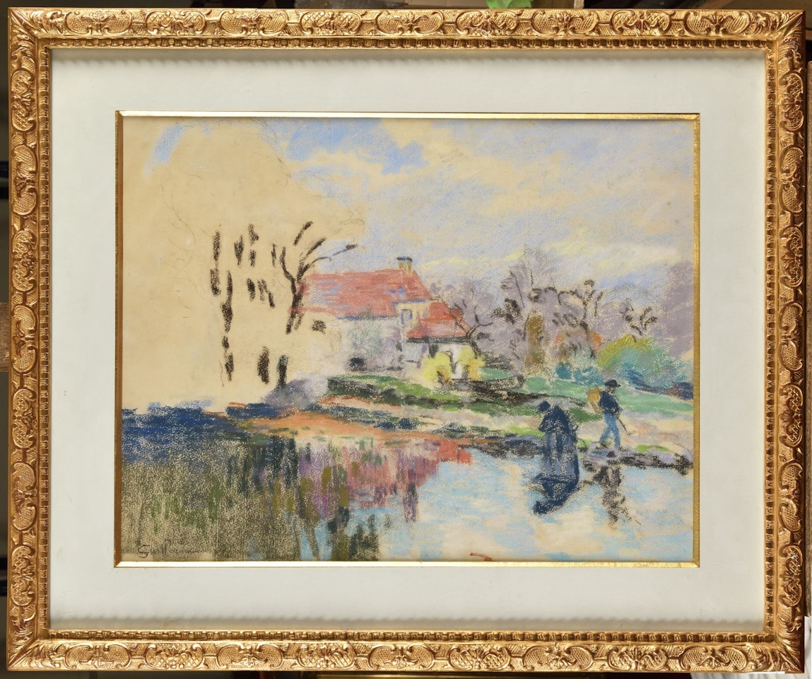People by the pond by Armand Guillaumin