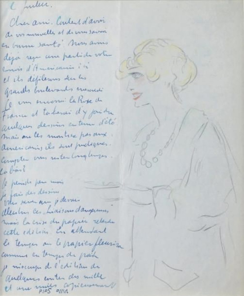 PORTRAIT OF A WOMAN ILLUSTRATING AN INTERESTING AUTOGRAPH LETTER ON HER WORK by Kees van Dongen