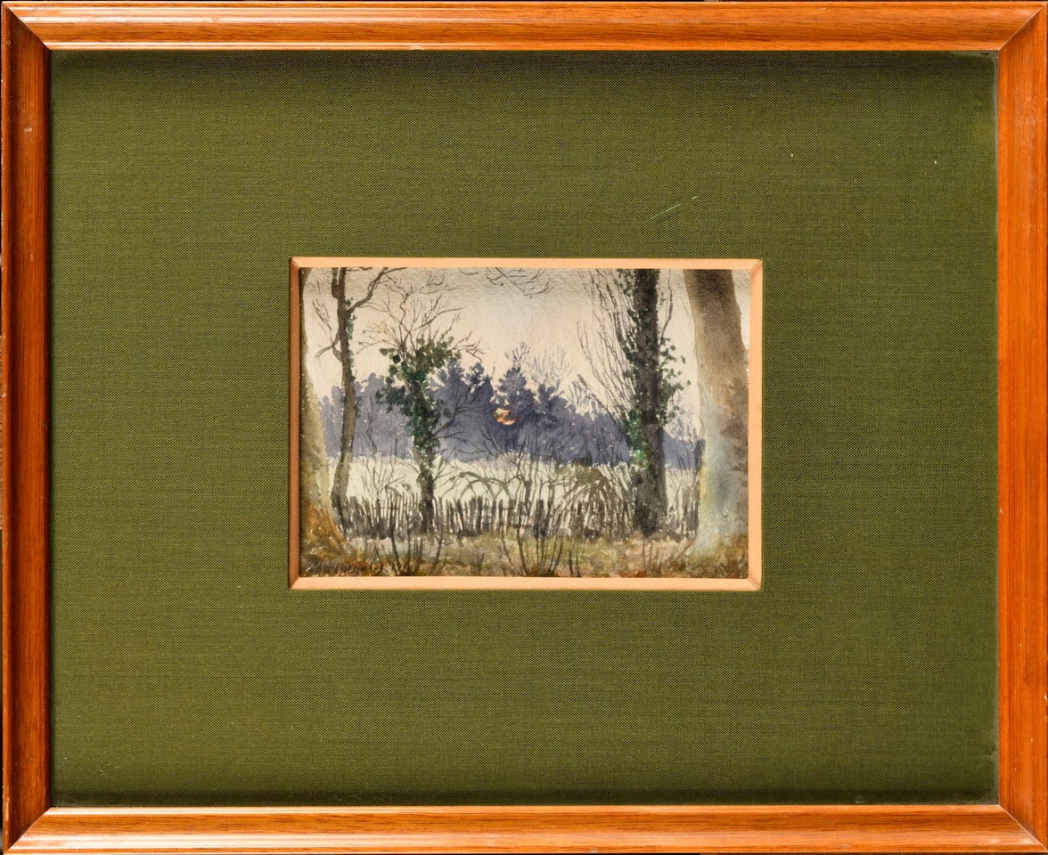 Sunset behind the trees by Henri Harpignies