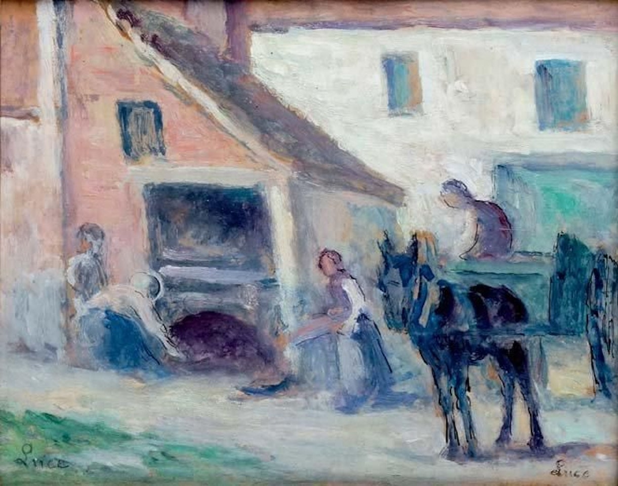 CART IN THE FARMYARD by Maximilien Luce
