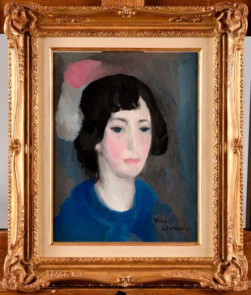 Young woman with blue sweater by Marie Laurencin