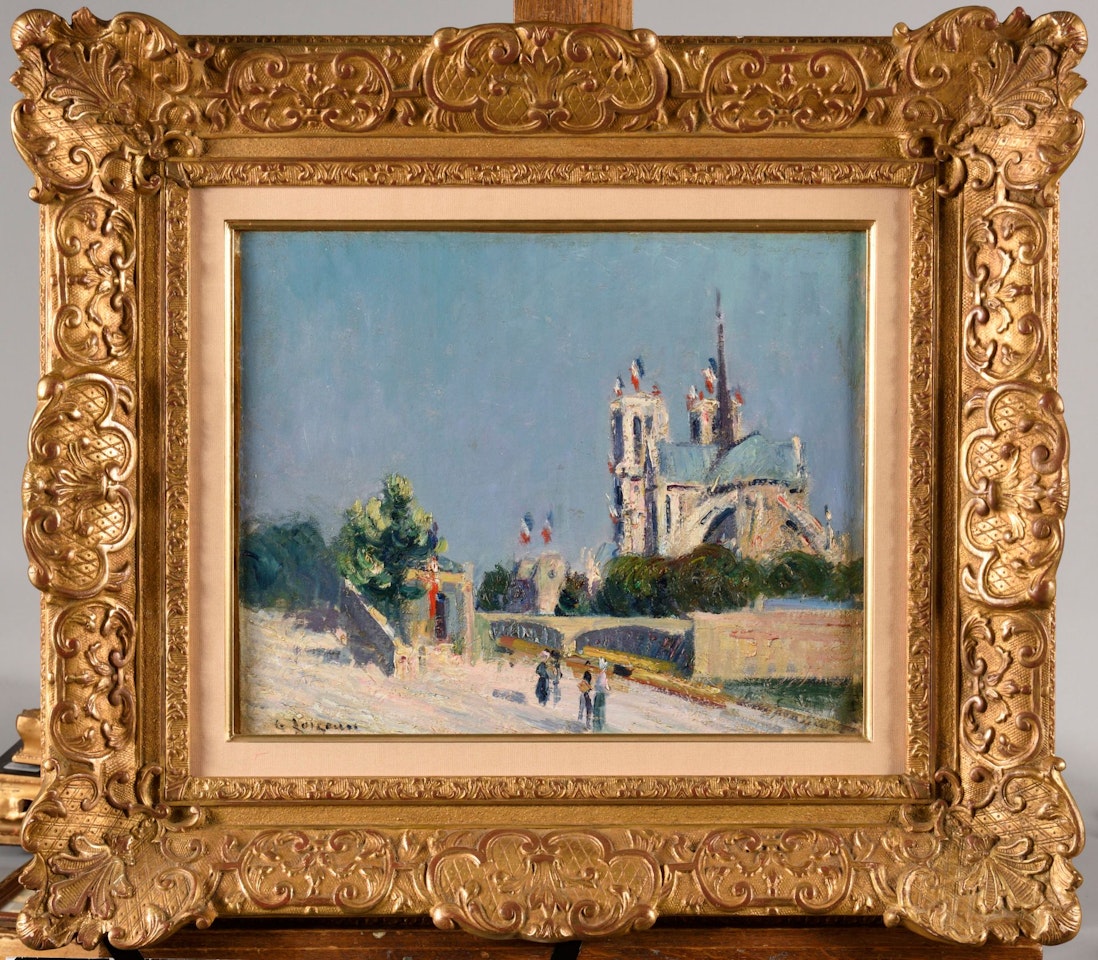 Notre Dame de Paris, vue du port de la Tournelle le 14 juillet by Gustave Loiseau