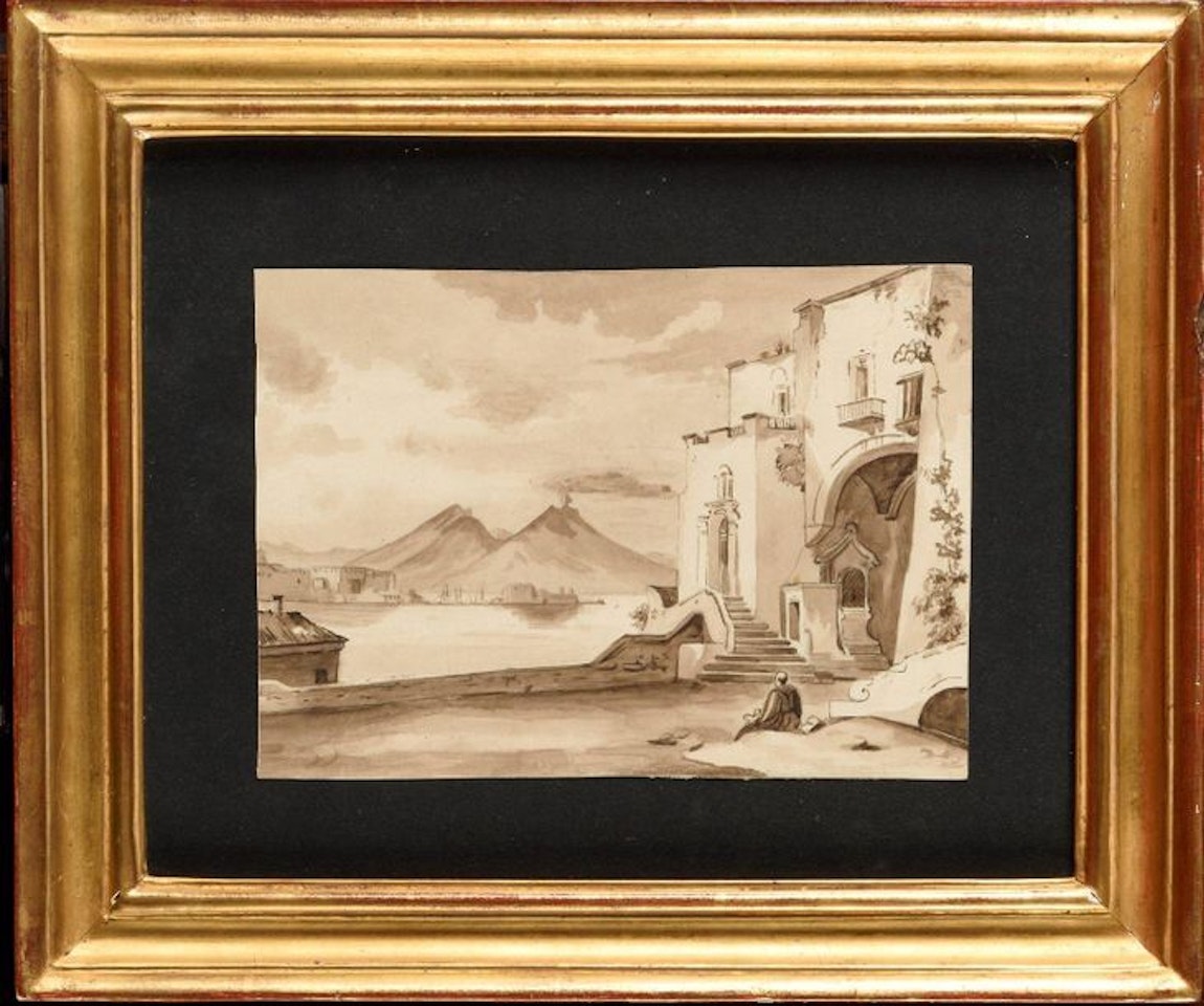 Volcan près d"un lac by Neapolitan School