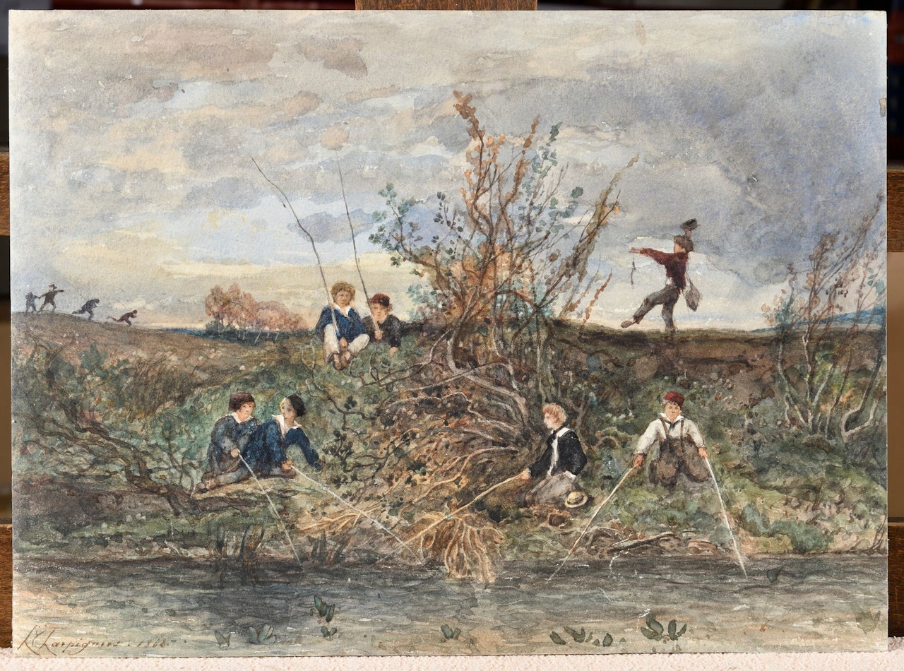 The little fishermen by Henri Harpignies