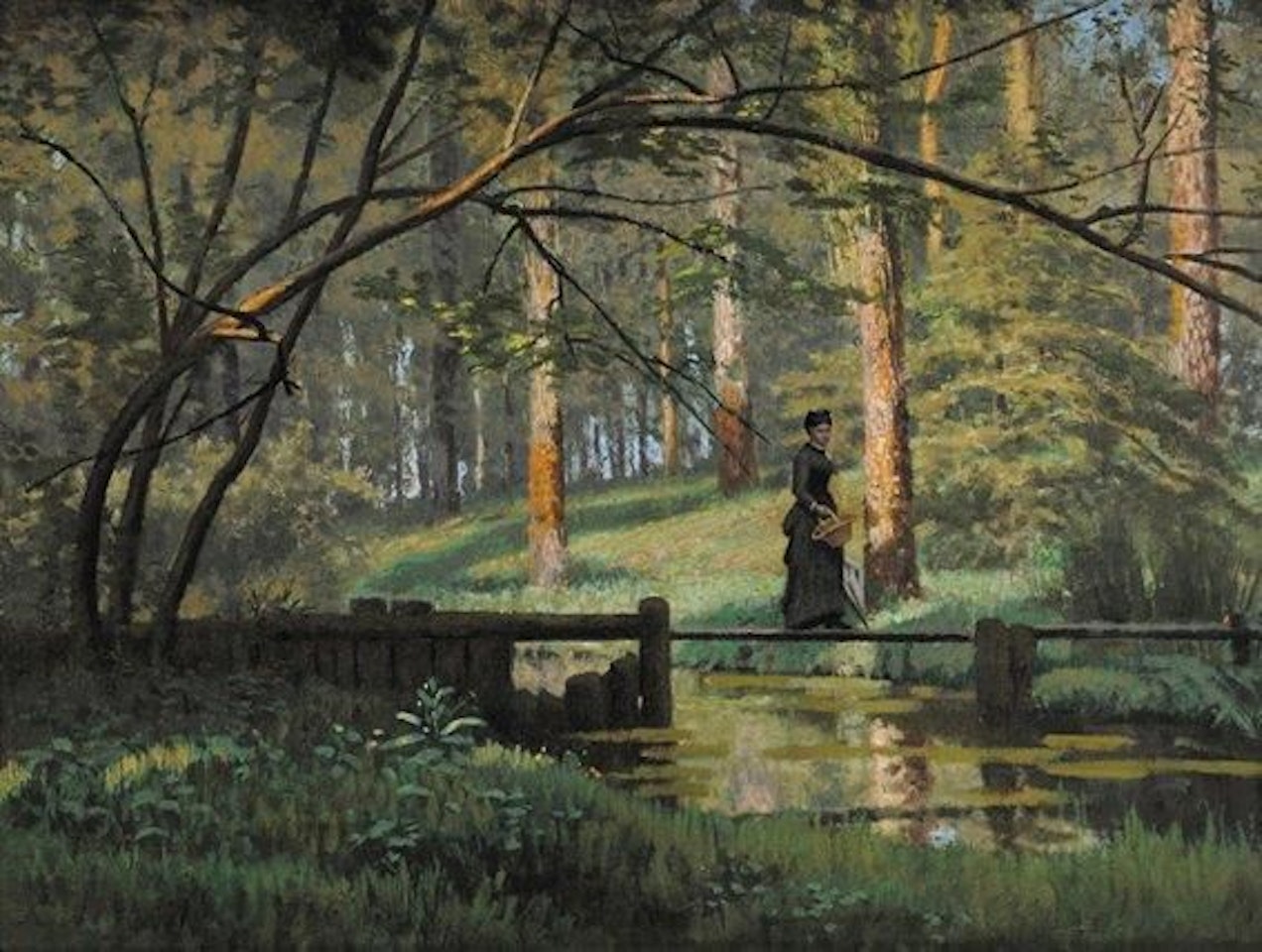Young woman in the undergrowth by French School