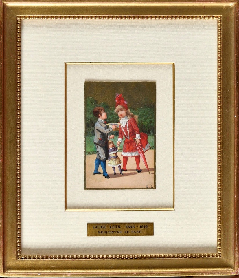 Rencontre au Parc Gouache and gold highlights by Luigi Loir