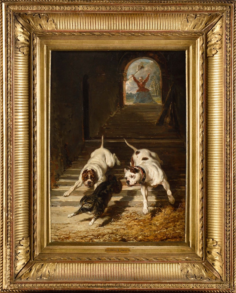 Dogs and cat by Alfred de Dreux